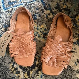BED|STU Women’s Woven Leather Sandals — Brown Tan